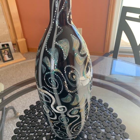 One of a kind hand painted large glass vase. New - Picture 1 of 8